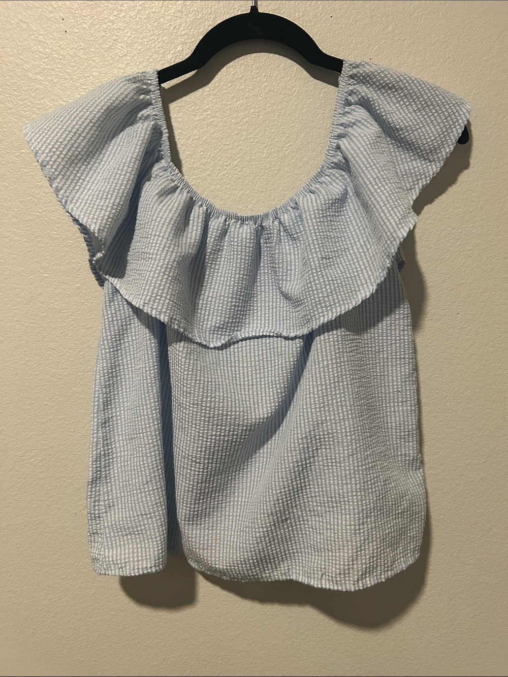 Light Blue Ruffle Off-Shoulder Tank Top - Picture 3 of 4